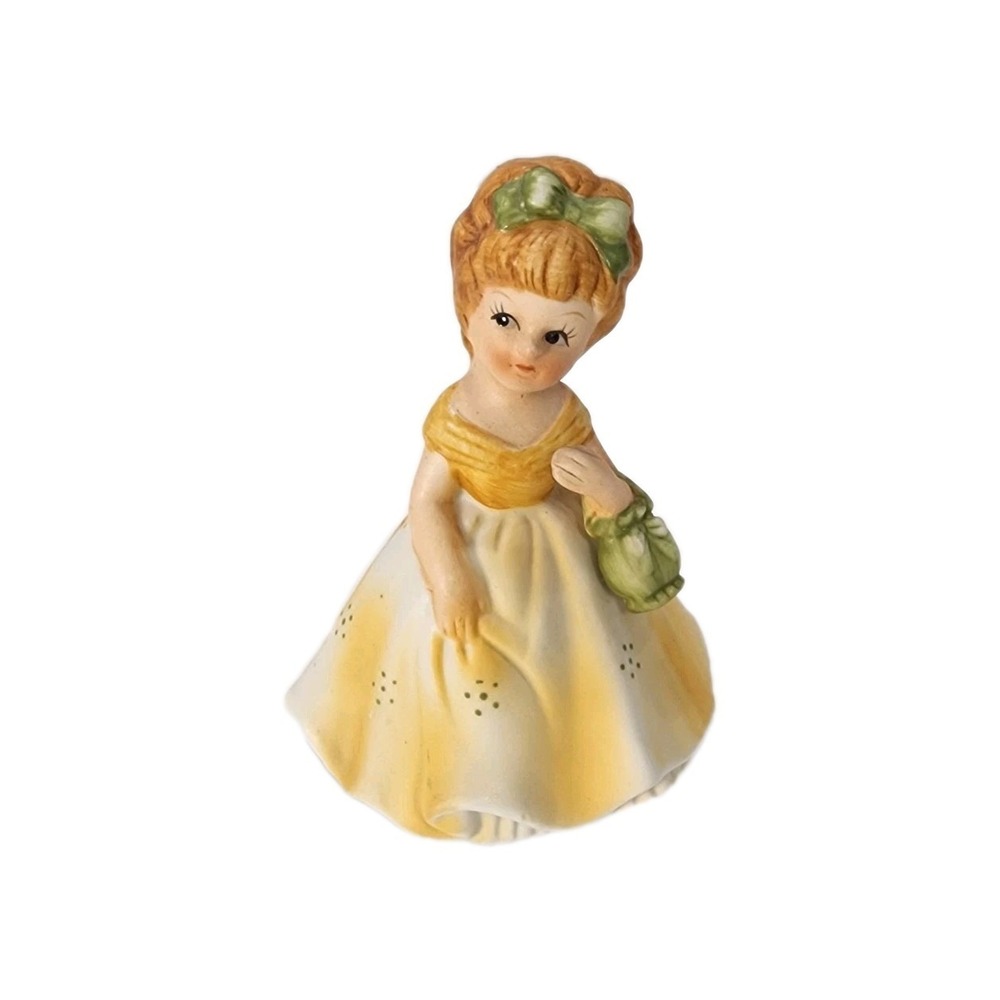 Vtg Girl With A Beautiful Dress And Green Purse Hand Painted Figurine